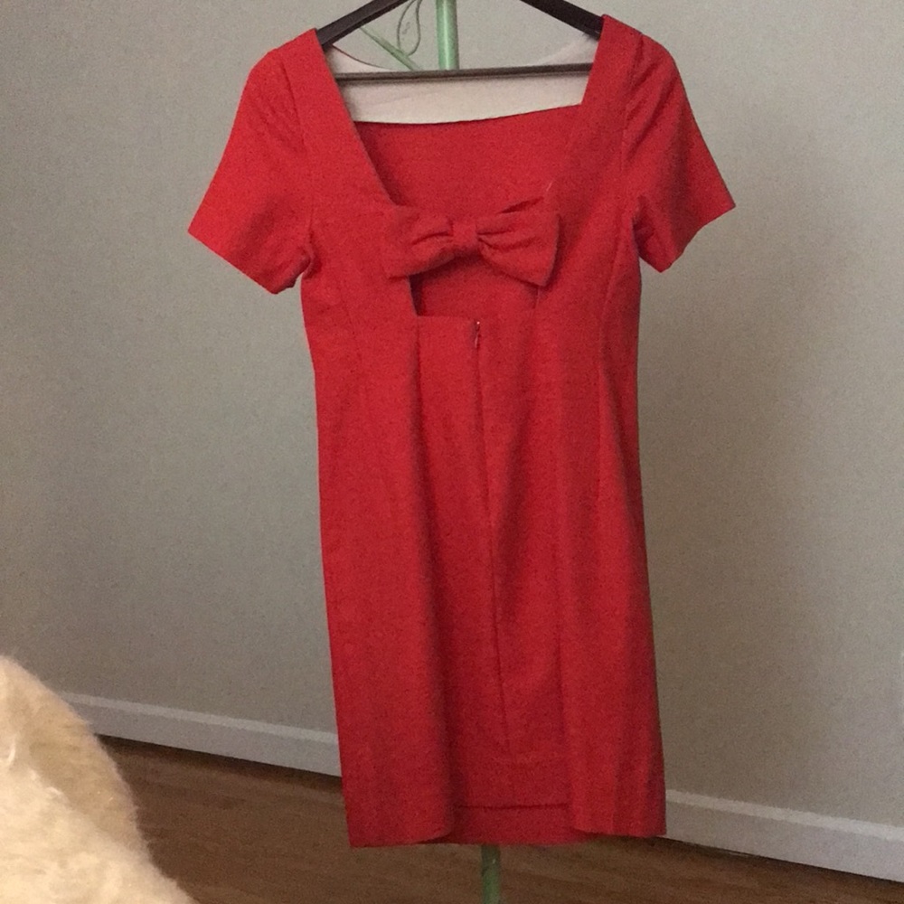 Anthropologie Bow Back Shift Dress Size 2 Red - Picture 6 of 14